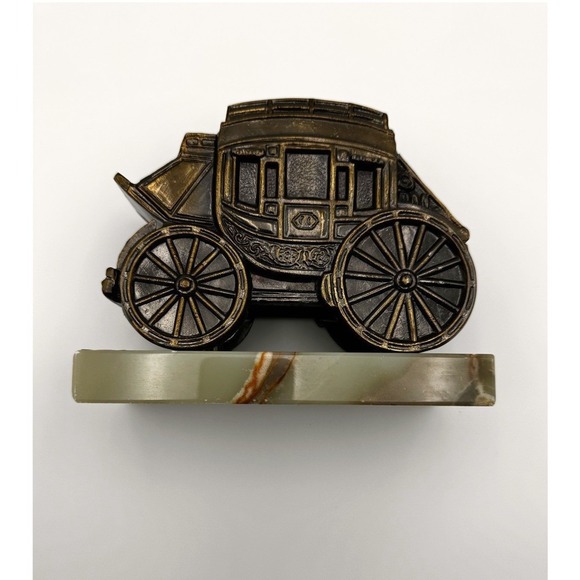 Stagecoach Brass Sculpture Onyx Base Western Decor Vintage 6" Americana HEAVY - Picture 3 of 10